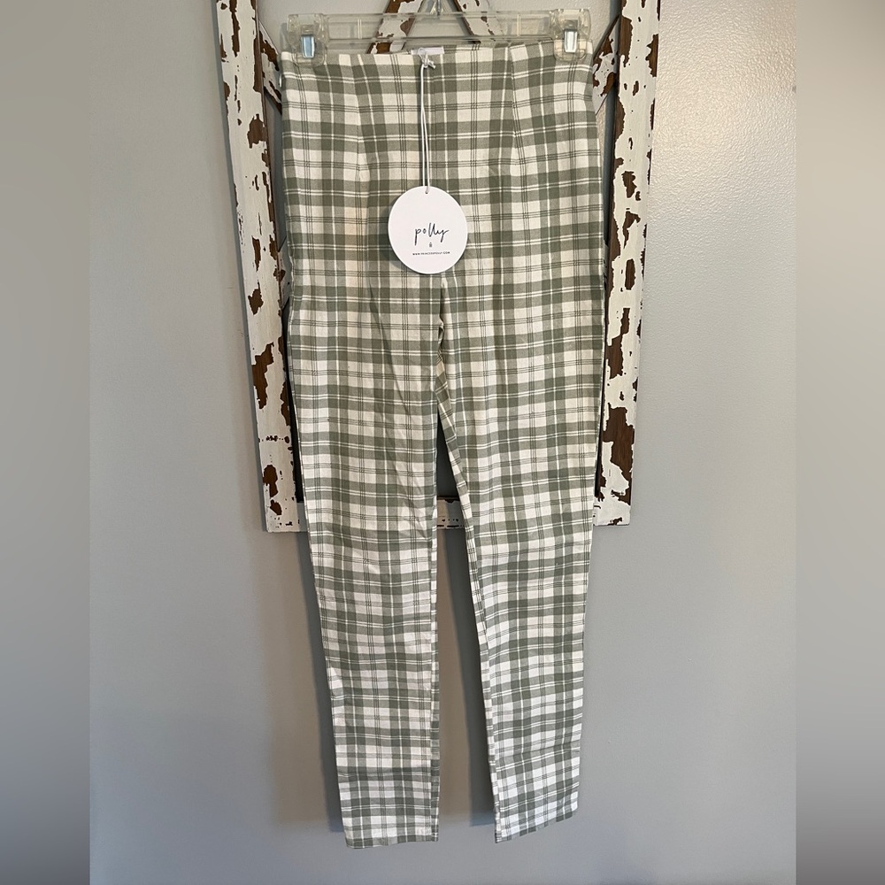 Princess Polly Lilianne Green Gingham‎ Plaid Pants Size 2 NWT